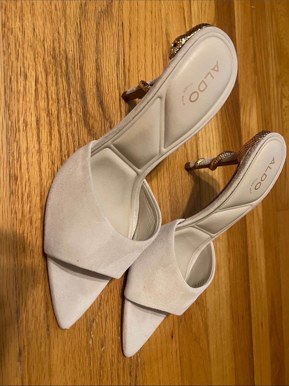 ALDO Cream Suede Pointed Slingback Mules with Embellished Heel
